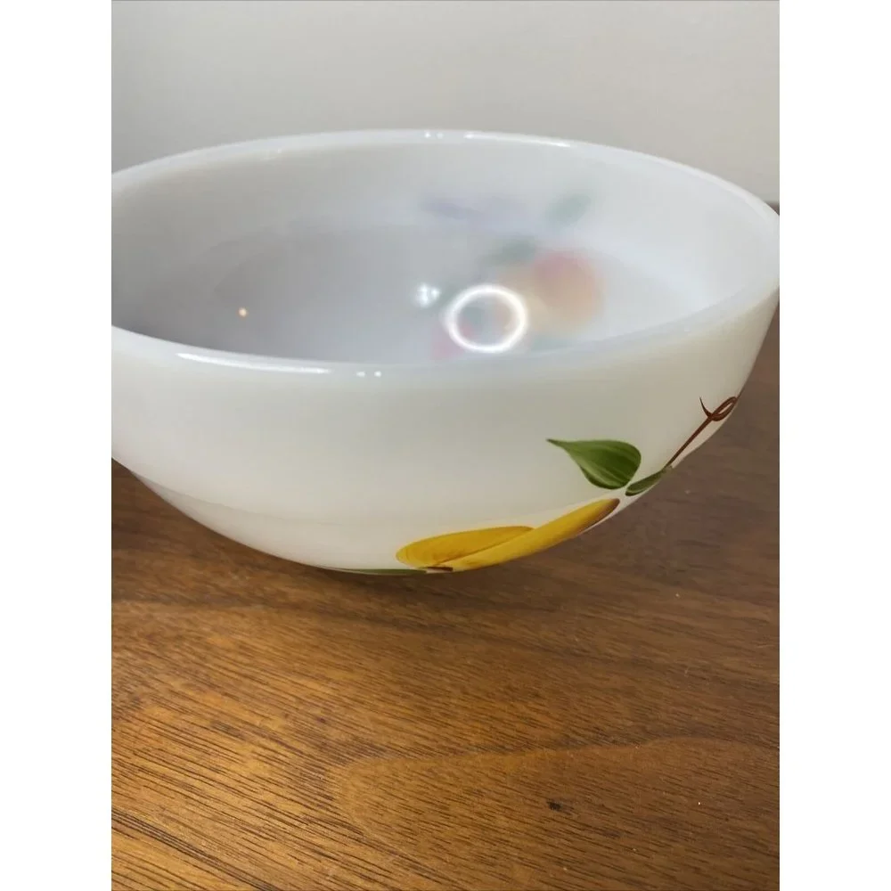 Vintage Fire King Oven Ware Milk Glass Fruit Bowl Grapes Peach Pear 6